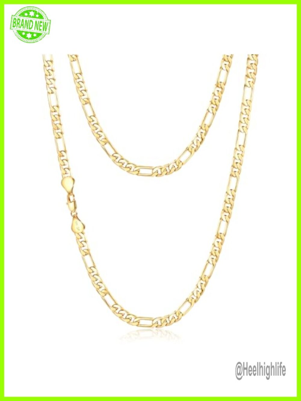 14K Gold Figaro Chain Necklace, Unisex, Lobster Clasp, 24in, Classic Style